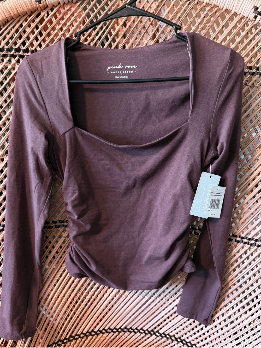 Pink Rose Long-Sleeve Square Neck Top in Plum